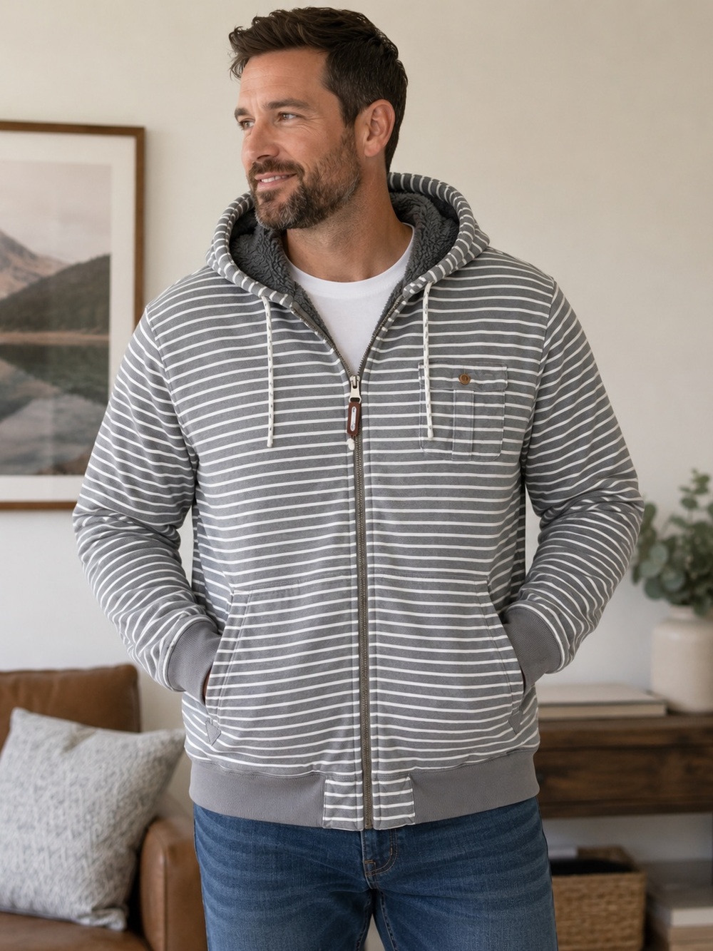VTG O'Neill Striped Sherpa Zip Up Hoodie